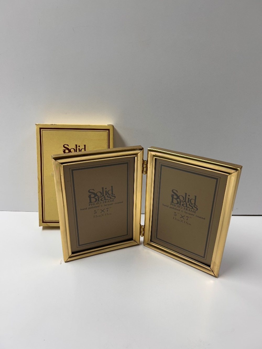 Solid Brass 5x7 Bi-Fold Photo Frame Free Standing Lacquer Coated Hand Polished